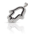 Hamsa pendant 14k - Hamsa with black enamel and zircons.