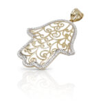 Gold Hamsa pendant in Ethnic style.