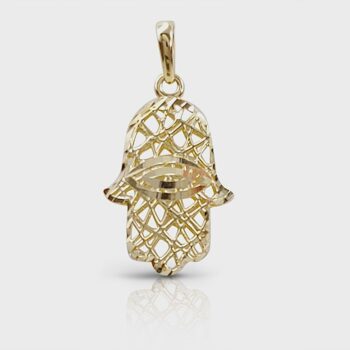 Gold Hamsa pendant in three-dimensional construction