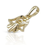 Gold Hamsa pendant with shiny engraving.