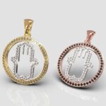 Hamsa pendant with zircons in a circle