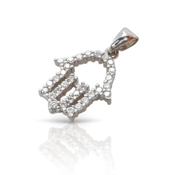  Zircon set Hamsa - white gold pendant.