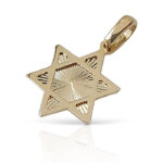 Star of David with a Rising Sun Engraving – Gold Judaica Pendant