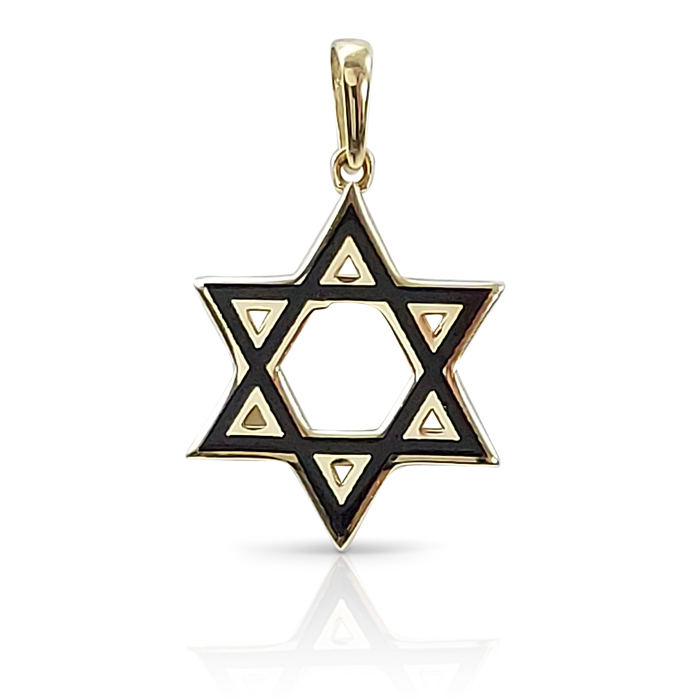 Gold Star of David pendant with black enamel (2)