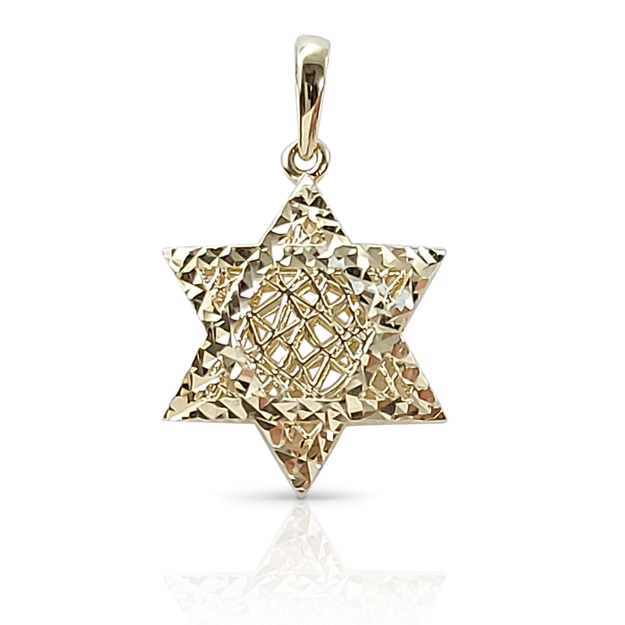 gold magen david pendant made of woven wire