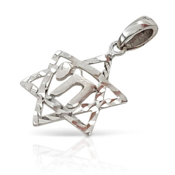 White gold Star of David pendant with Chai